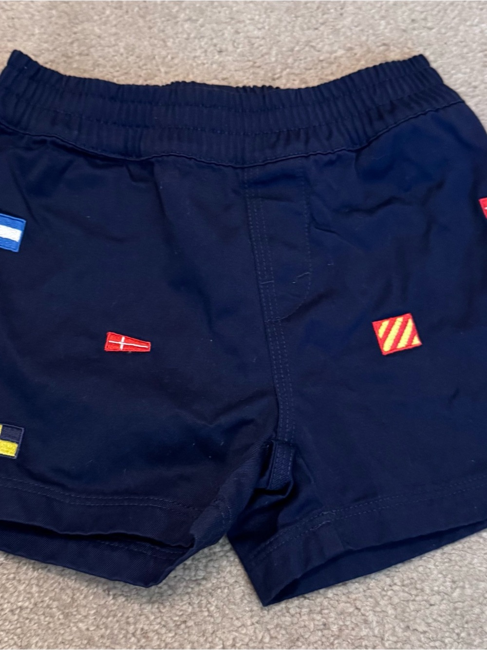 The Beaufort Bonnet Company Navy Boys Nautical Flag Embroidered Shorts
